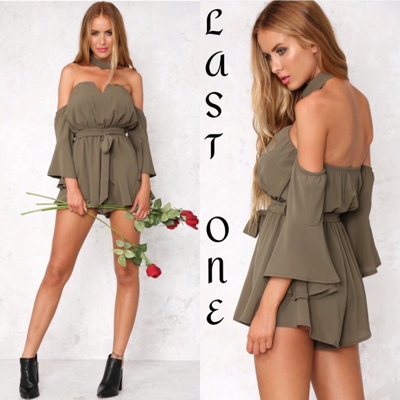 The O Boutique Pants - 🎉CLEARANCE🎉Olive Bell Sleeve Off-Shoulder Romper